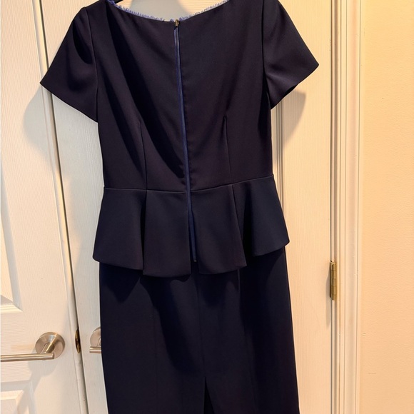 Elie Tahari Navy Sheath Midi Dress with Bateau Neckline - Picture 2 of 7